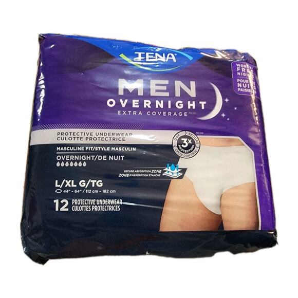 TENA Men's Overnight Incontinence Underwear Breathable L/XL (44" - 64") 12CT - Picture 2 of 6